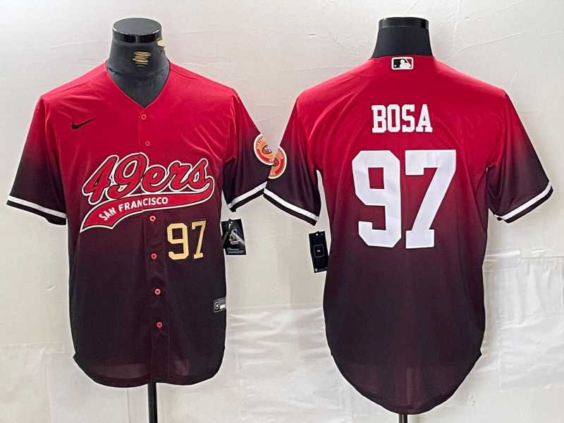 Men%27s San Francisco 49ers #97 Nick Bosa Red Black With Patch Cool Base Baseball Stitched Jerseys->san francisco 49ers->NFL Jersey